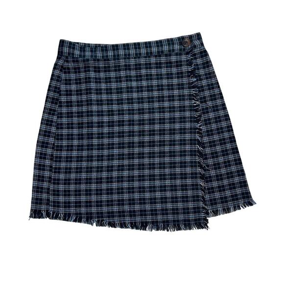 Urban Outfitters Mini Skirt Blue Plaid Fringed Size S - Picture 1 of 6